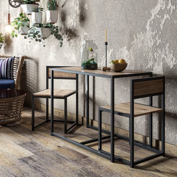 Chic Home Benjamin pieni ruokapöytä + 2 tuolia, ruskea/musta