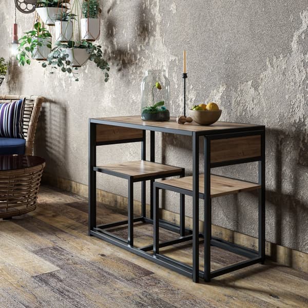 Chic Home Benjamin pieni ruokapöytä + 2 tuolia, ruskea/musta
