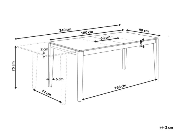 Udvidet spisebord Whitewash Light Wood MDF-plade 180/240 x 90 cm Ben i gummitræ køkken