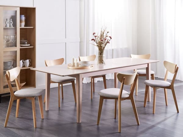 Udvidet spisebord Whitewash Light Wood MDF-plade 180/240 x 90 cm Ben i gummitræ køkken