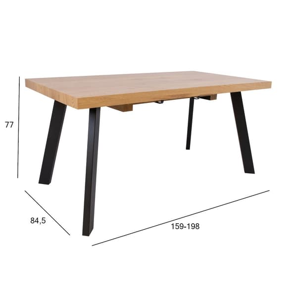 Ruokapöytä BRIGIT 159/198x84.5xK77cm, metallijalat, puujäljitelmäkansi, ruskea/musta