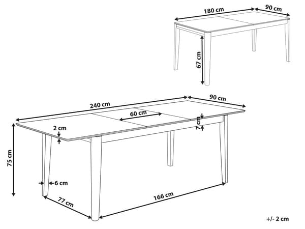 Ruokapöytä vaalea MDF-levy kumipuu 180/240 x 90 x 75 cm jatkettava kuudelle hengelle suorakulmio skandinaavinen tyyli