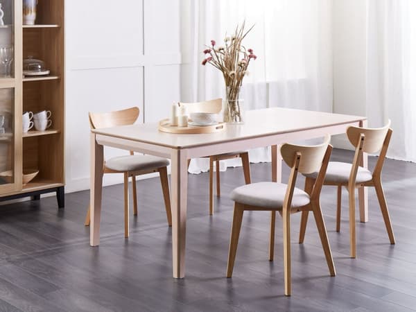 Ruokapöytä vaalea MDF-levy kumipuu 180/240 x 90 x 75 cm jatkettava kuudelle hengelle suorakulmio skandinaavinen tyyli
