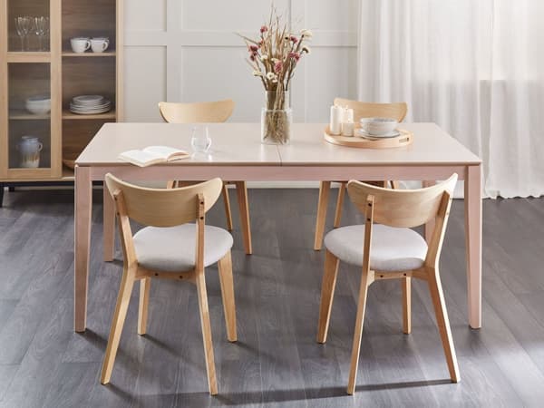 Ruokapöytä vaalea MDF-levy kumipuu 180/240 x 90 x 75 cm jatkettava kuudelle hengelle suorakulmio skandinaavinen tyyli