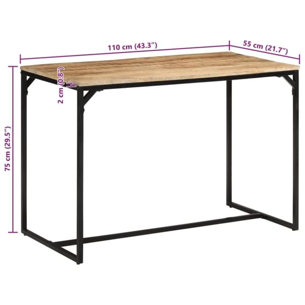 vidaXL Matbord 110x55x75 cm massivt grovt mangoträ