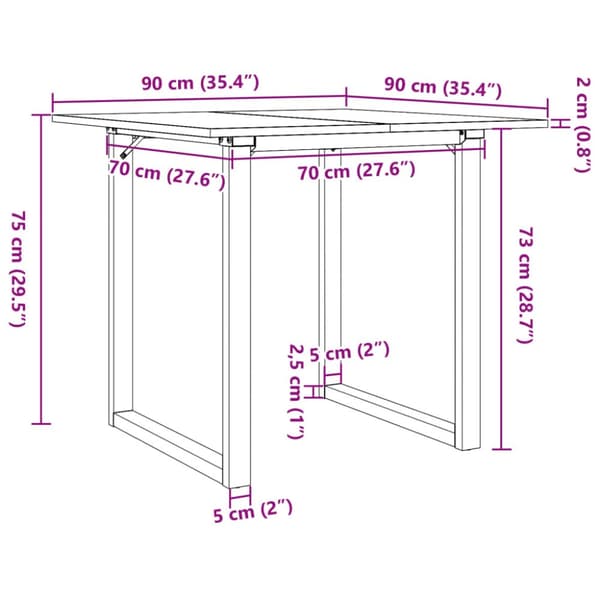 Matbord O-ram 90x90x75 cm massiv furu och gjutjärn