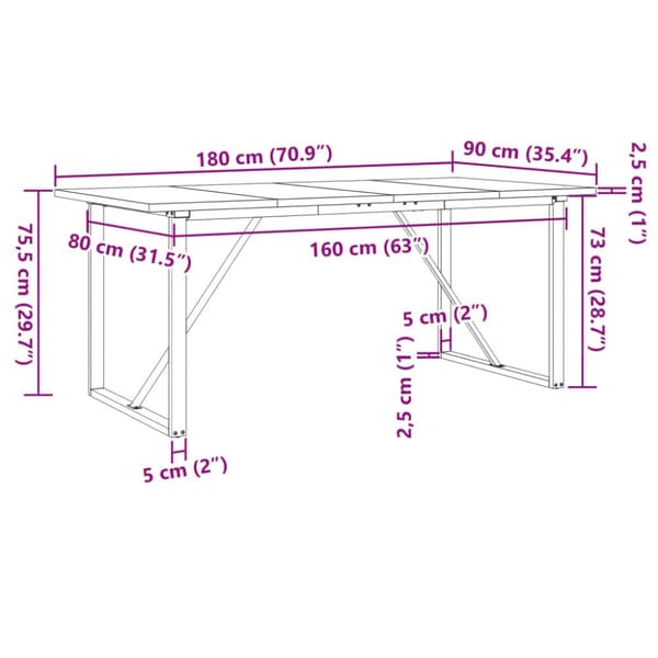 Matbord O-ram 180x90x75,5 cm massiv furu och gjutjärn