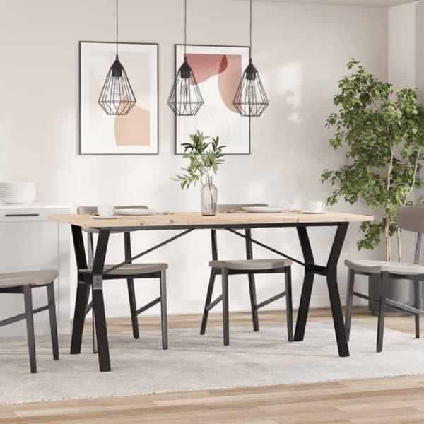 spisebord 140x80x75,5 cm Y-stel massivt fyrretræ og støbejern