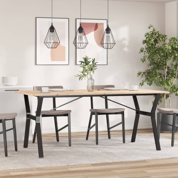 spisebord 180x90x75 cm Y-stel massivt fyrretræ og støbejern
