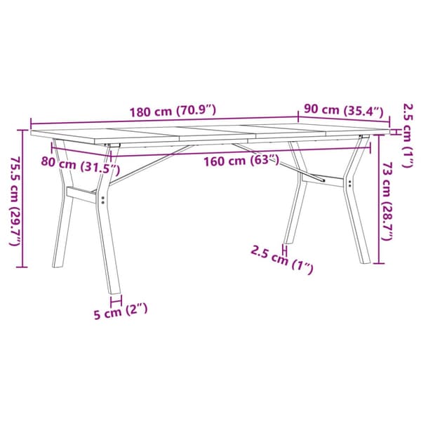 Matbord Y-ram 180x90x75,5 cm massiv furu och gjutjärn