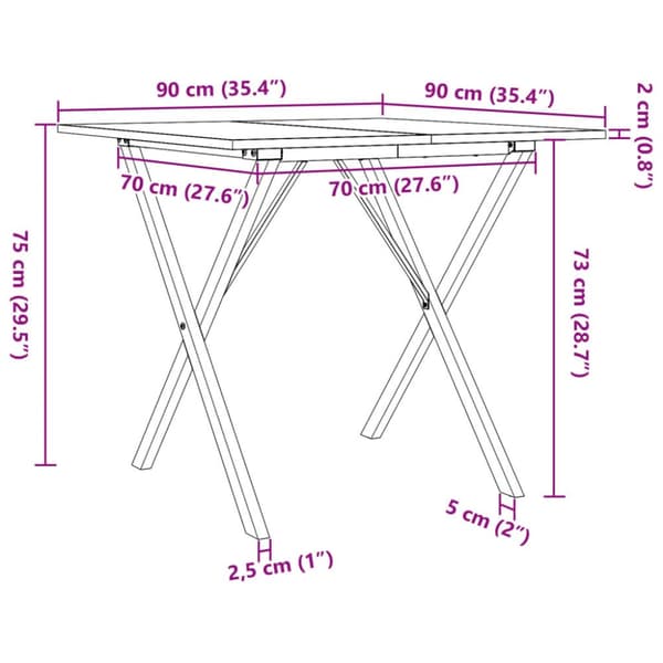 Matbord X-ram 90x90x75 cm massiv furu och gjutjärn