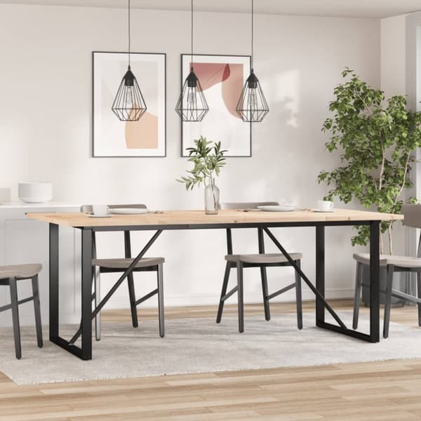 spisebord 200x100x75,5 cm O-stel massivt fyrretræ og støbejern