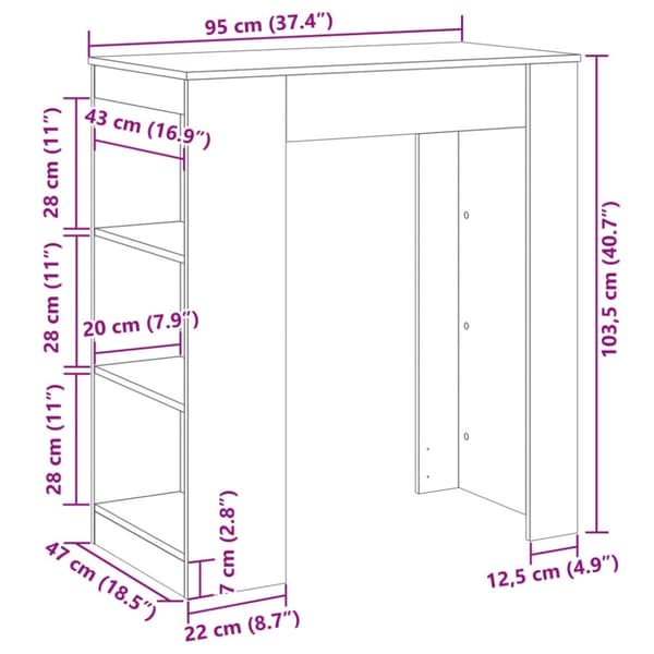 vidaXL Barbord med ställ brun ek 95x47x103,5 cm konstruerat trä