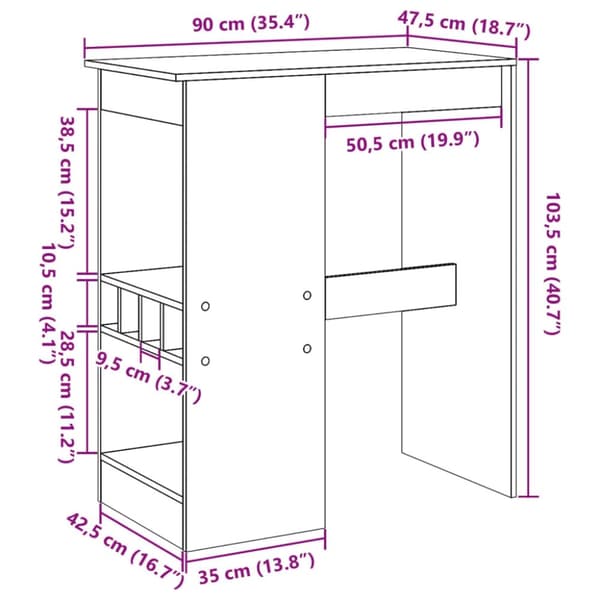 vidaXL Barbord med stativer røkt eik 90x47,5x103,5 cm konstruert tre