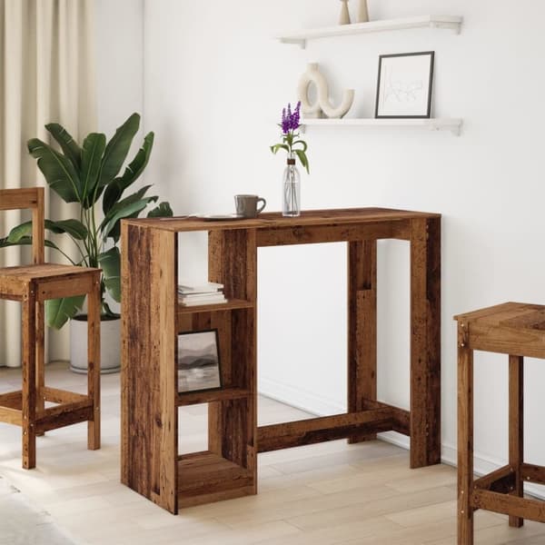 vidaXL barbord med hylde 124x46x103,5 cm konstrueret træ gammelt træ