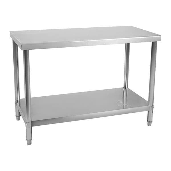 Central køkkenbordplade i rustfrit stål med hylde 120x70cm