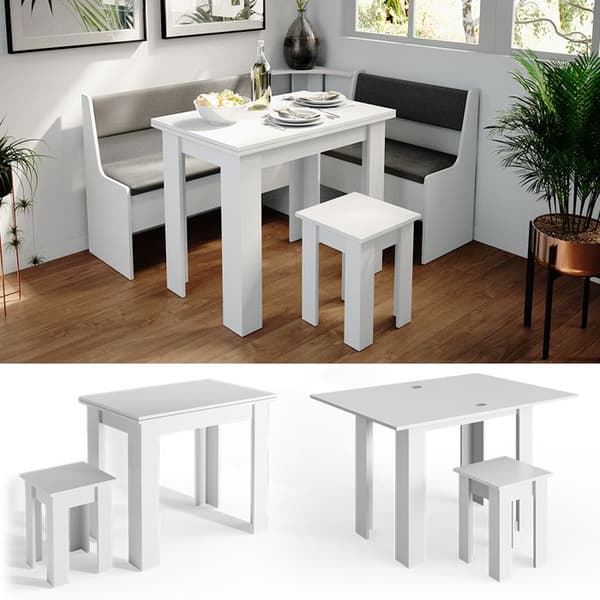 Vicco Matsalsbord med romersk stol, Vit, 90 x 60 cm