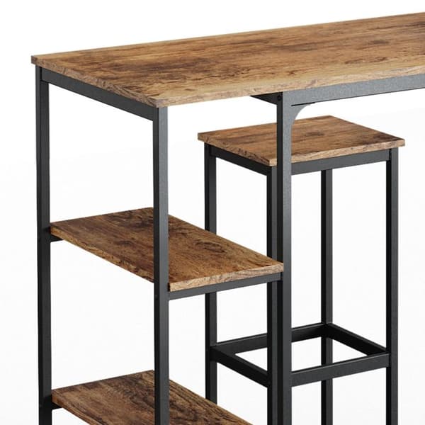 Vicco Fyrk barbordsset, rustik ek, 120 x 50 cm med hyllor och 2 barstolar