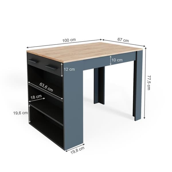 Vicco Repose Barbord, Antracit/Gyllene Ek, 67 x 100 cm