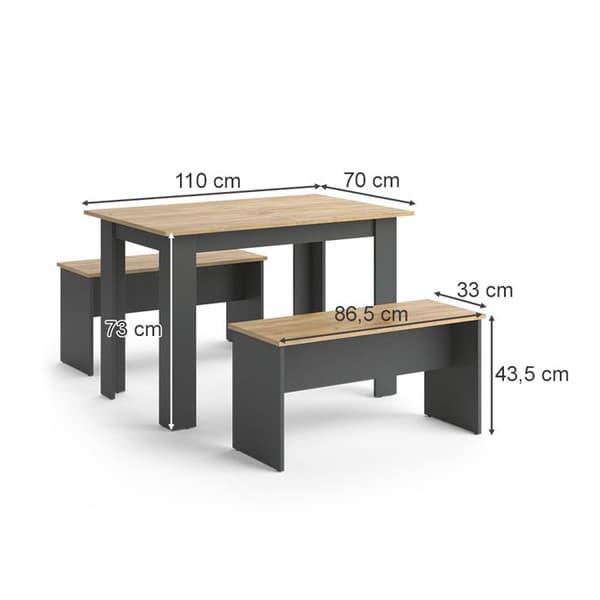 Vicco Bordsset Sittgrupp Matsalsset Sentio antracit ek 110 cm Matsalsbord Bänk