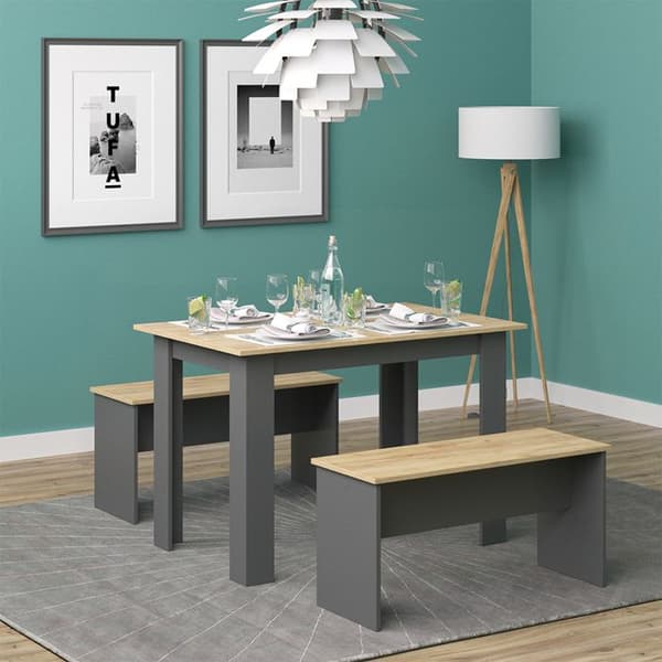 Vicco Bordsset Sittgrupp Matsalsset Sentio antracit ek 110 cm Matsalsbord Bänk