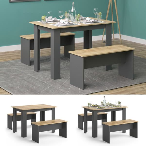 Vicco Bordsset Sittgrupp Matsalsset Sentio antracit ek 110 cm Matsalsbord Bänk