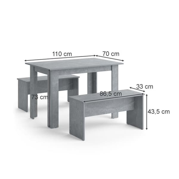 Vicco Bordsset Sittgrupp Matset Sentio Betong 110 cm Matbordsbänk