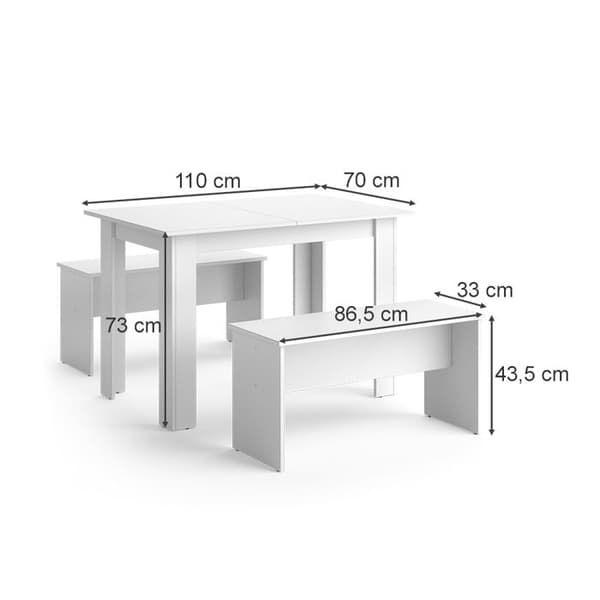 Vicco Bordsset Sittgrupp Matset Sentio vit 110 cm Matbord Bänk