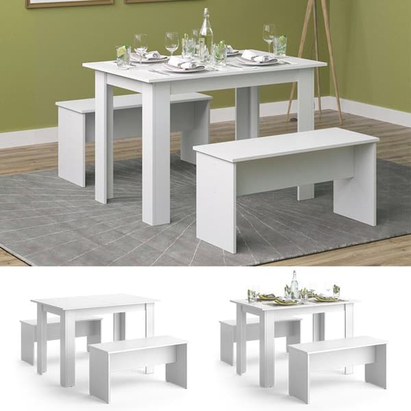 Vicco Bordsset Sittgrupp Matset Sentio vit 110 cm Matbord Bänk