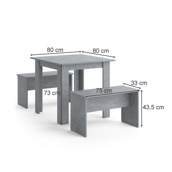Vicco Bordsset Sittgrupp Matset Sentio Beton 80 cm Matbordsbänk