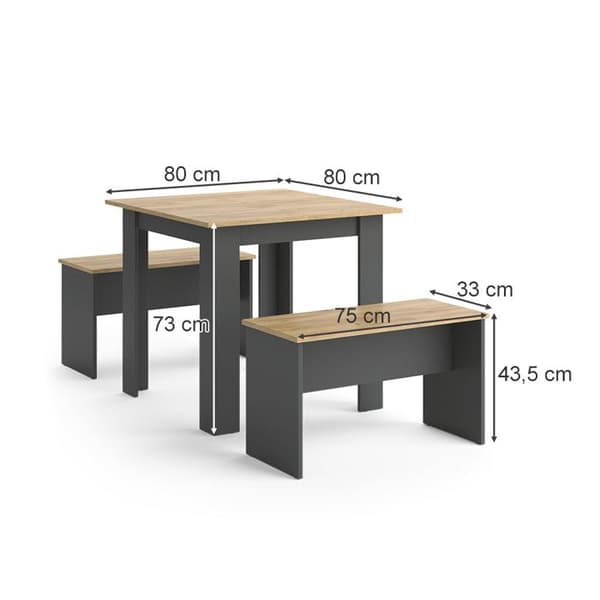 Vicco Bordsset Sittgrupp Matsalsset Sentio antracit ek 80 cm Matsalsbord Bänk