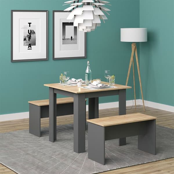 Vicco Bordsset Sittgrupp Matsalsset Sentio antracit ek 80 cm Matsalsbord Bänk