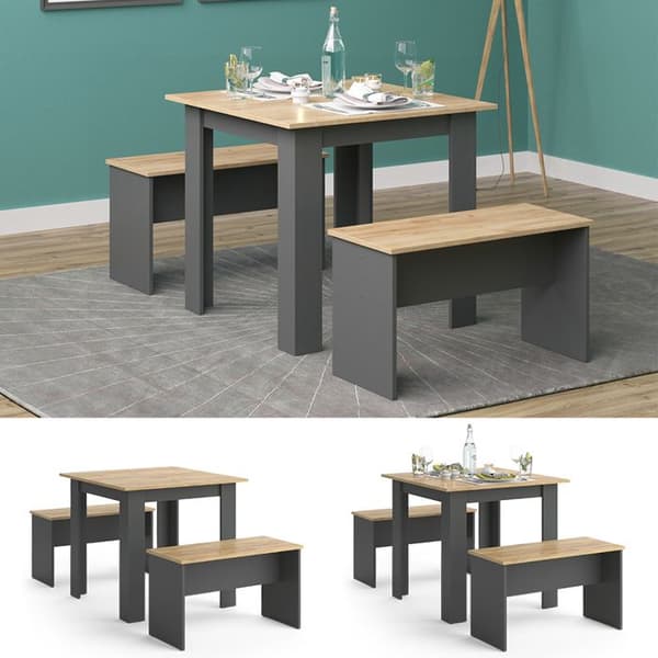 Vicco Bordsset Sittgrupp Matsalsset Sentio antracit ek 80 cm Matsalsbord Bänk