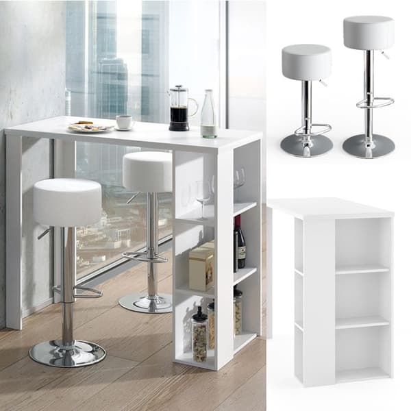 Vicco Noel barbordsset, Vit, 120 x 60 cm med 2 barstolar