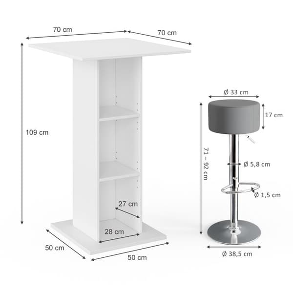 Vicco Rodeo barbordsset, betong, 70 x 70 cm med 2 barstolar