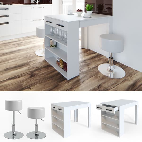 Vicco Repose Barbordsset, Vit, 67 x 100 cm med 2 barstolar