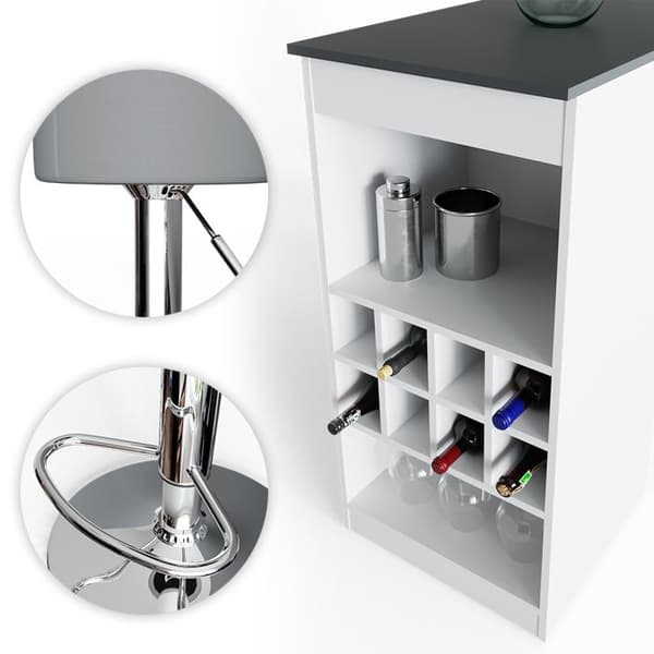 Vicco Ross barbordsset, vit/antracit, 115 x 50 cm med 2 barstolar