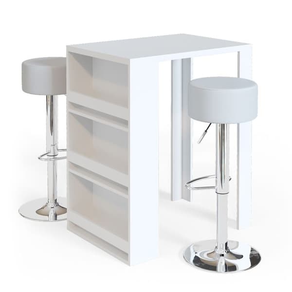 Vicco Bar bordsset, Vit, 80 x 57 cm med 2 barstolar