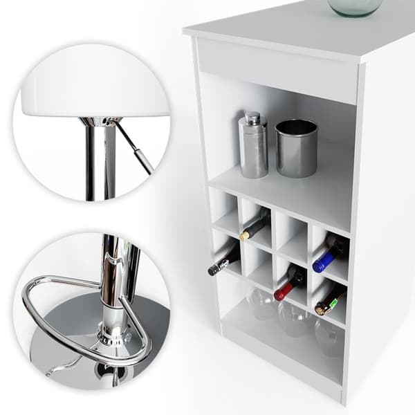 Vicco Ross barbordsset, Vit, 115 x 50 cm med 2 barstolar