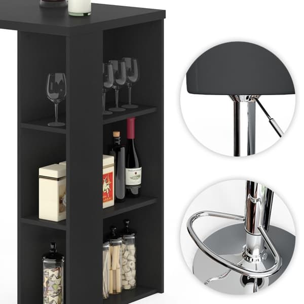 Vicco Noel barbordsset, Svart, 120 x 60 cm med 2 barstolar