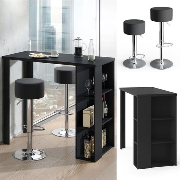 Vicco Noel barbordsset, Svart, 120 x 60 cm med 2 barstolar