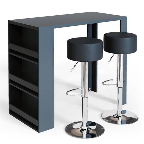 Vicco Barbordsset, antracit, 117 x 57 cm med 2 barstolar