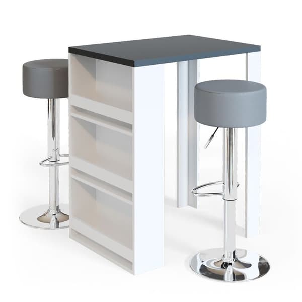 Vicco Bar bordsset, vit/antracit, 80 x 57 cm med 2 barstolar