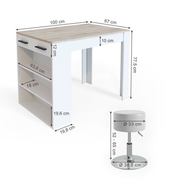 Vicco Repose barbordsset, Sonoma, 67 x 100 cm med 2 barstolar