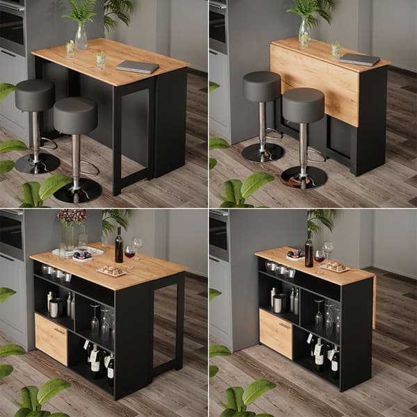 Vicco Dominic Barbordsset, Golden Oak, 116 x 37 cm med 2 barstolar