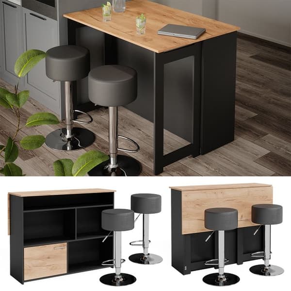 Vicco Dominic Barbordsset, Golden Oak, 116 x 37 cm med 2 barstolar