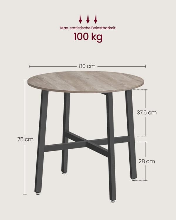 Rootz pyöreä ruokapöytä - lastulevy teräs - harmaa täplikäs muste - moderni - 80 cm x 75 cm - 10,8 kg - 100 kg kapasiteetti