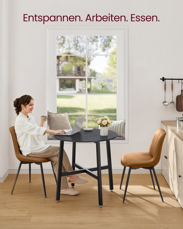 Rootz Rundt Spisebord - Spånplade Stål - Moderne Bord - 80cm D, 75cm H - Ebony Black-Ink Black - 10,8kg - 100 kg Kapacitet