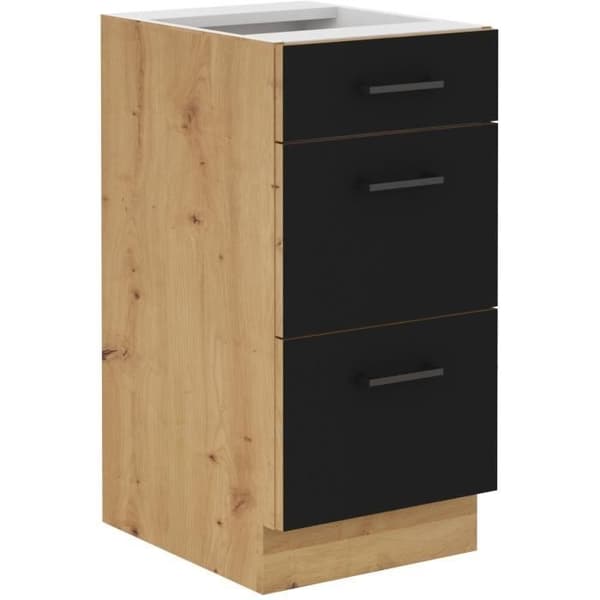 Gryta basenhet - 40 cm - 3 lådor - Artisan ek och matt svart - CUISINIER