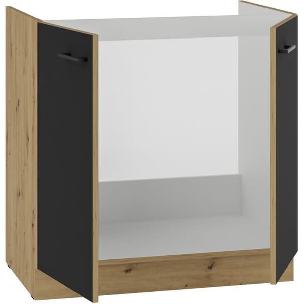 Under diskbänk - MODENA - 80 cm - 2 gångjärnsdörrar - Hantverks ek och matt svart - CUISINIER